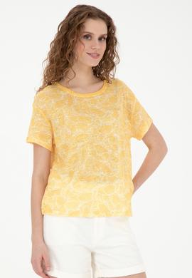 Kadın Safran Bisiklet Yaka Tişört - 50281800021