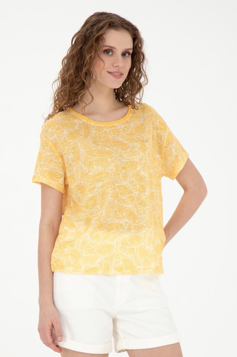 Kadın Safran Bisiklet Yaka Tişört