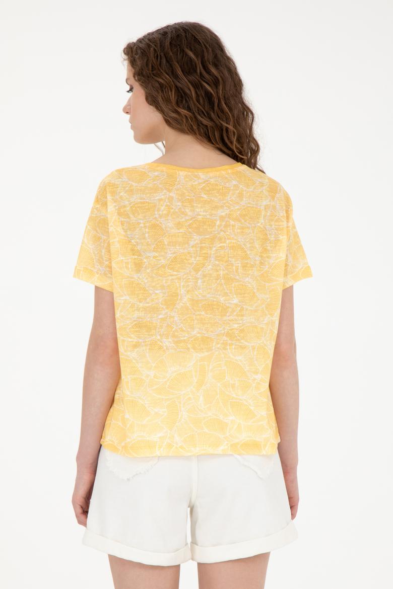 Kadın Safran Bisiklet Yaka Tişört - 50281800021