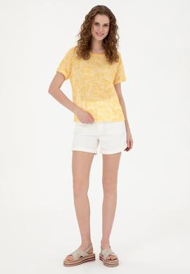 Kadın Safran Bisiklet Yaka Tişört - 50281800021