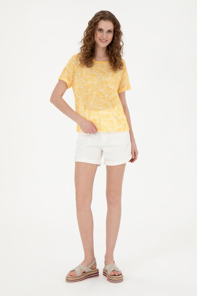 Kadın Safran Bisiklet Yaka Tişört - 50281800021