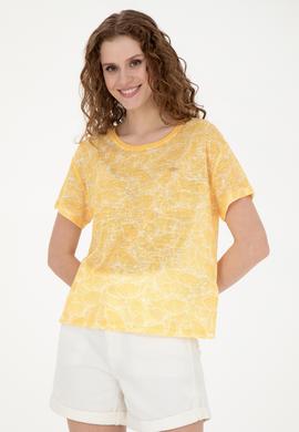 Kadın Safran Bisiklet Yaka Tişört - 50281800021