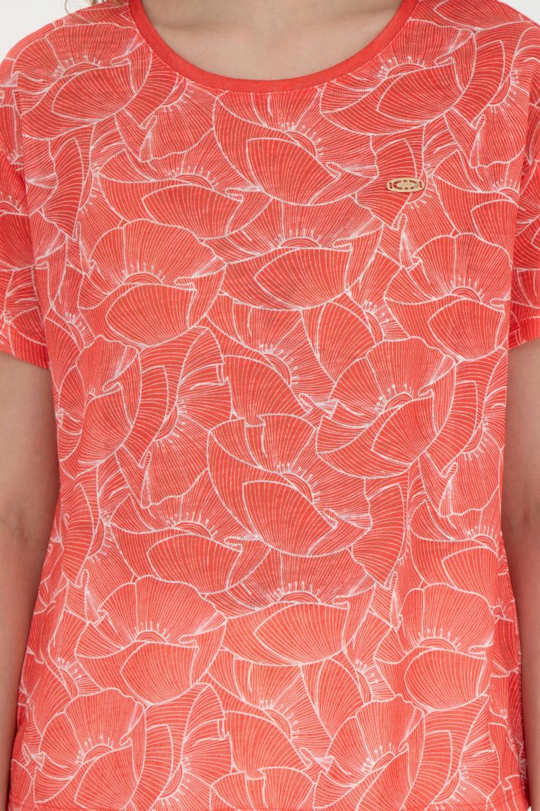 Kadın Nar Çiçeği Bisiklet Yaka Tişört - 50281800027