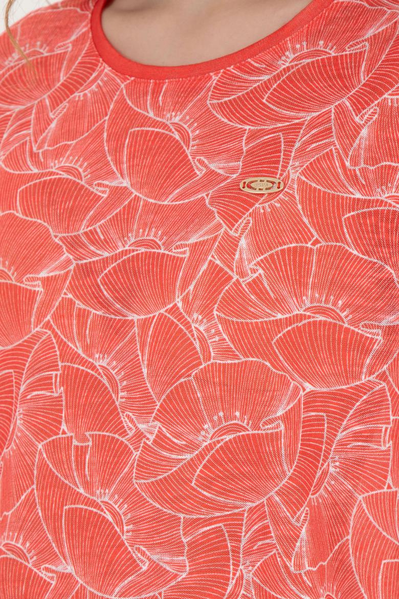 Kadın Nar Çiçeği Bisiklet Yaka Tişört - 50281800027