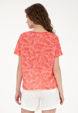 Kadın Nar Çiçeği Bisiklet Yaka Tişört - 50281800027