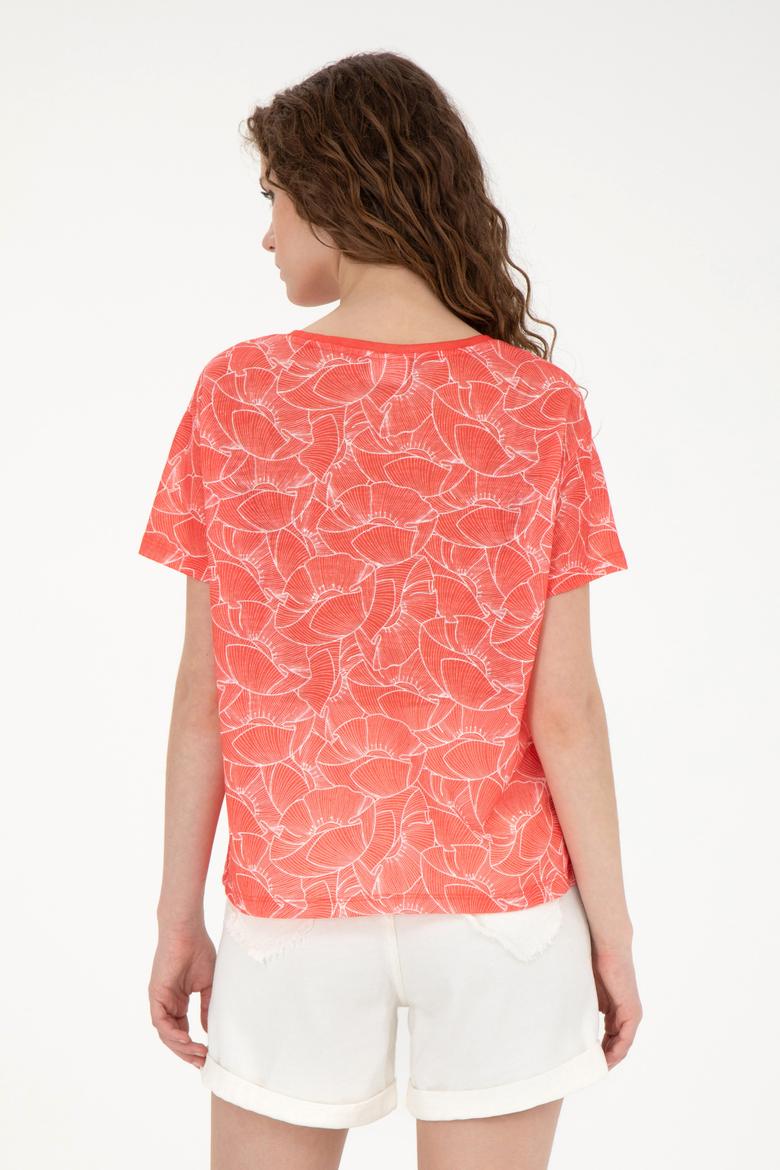 Kadın Nar Çiçeği Bisiklet Yaka Tişört - 50281800027