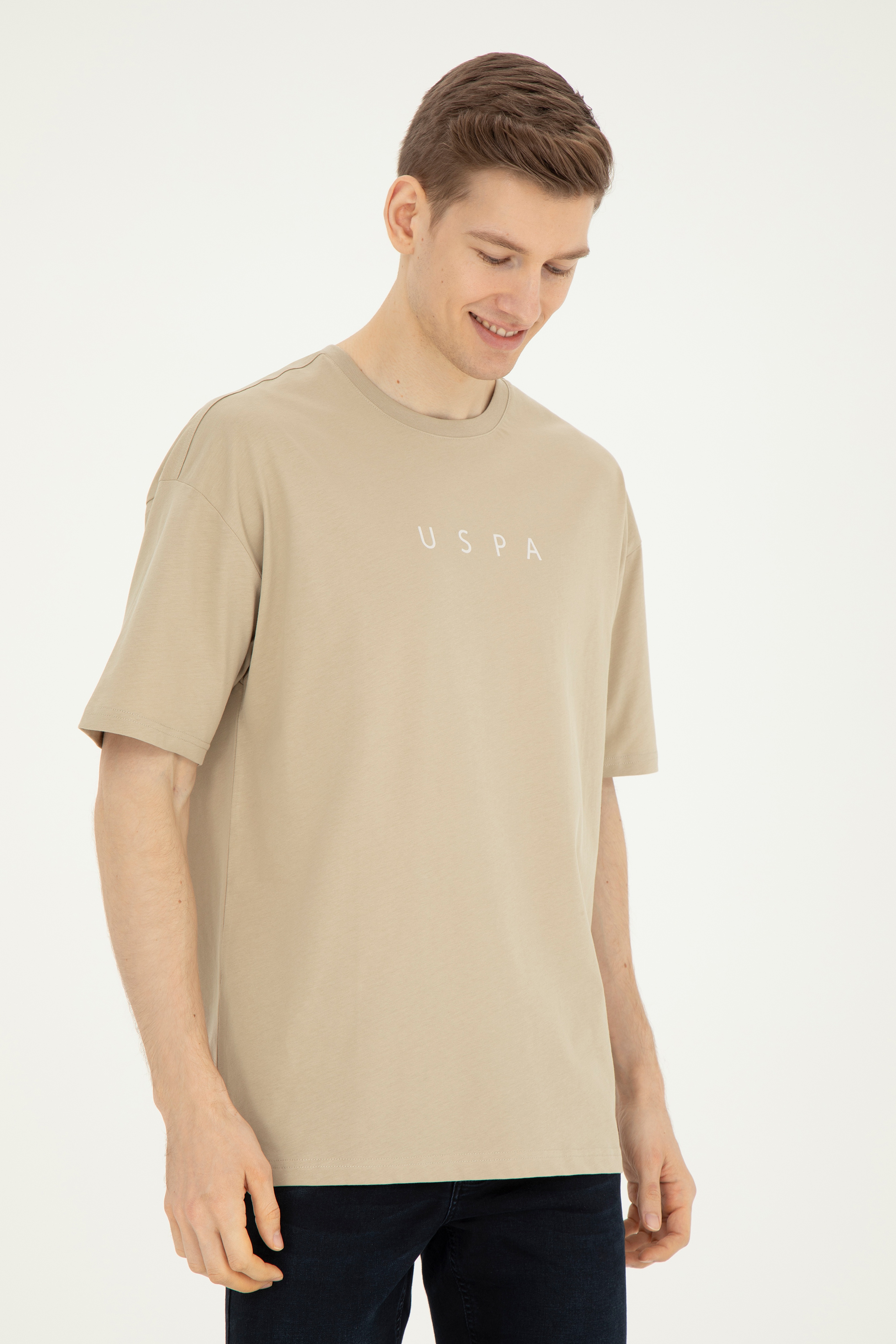 Erkek Comfort Fit Bisiklet Yaka Açık Haki Tişört - Image 3
