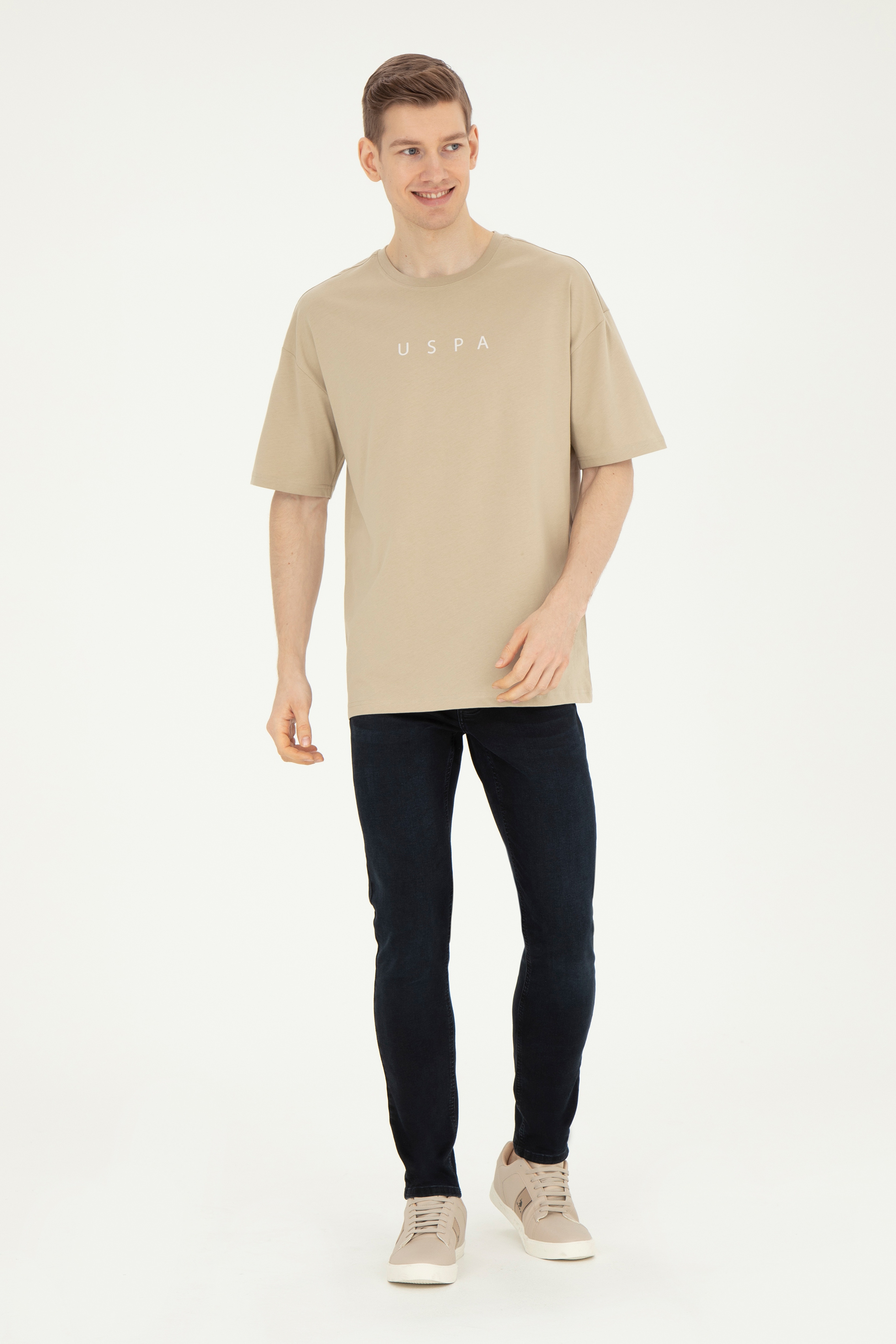 Erkek Comfort Fit Bisiklet Yaka Açık Haki Tişört - Image 4