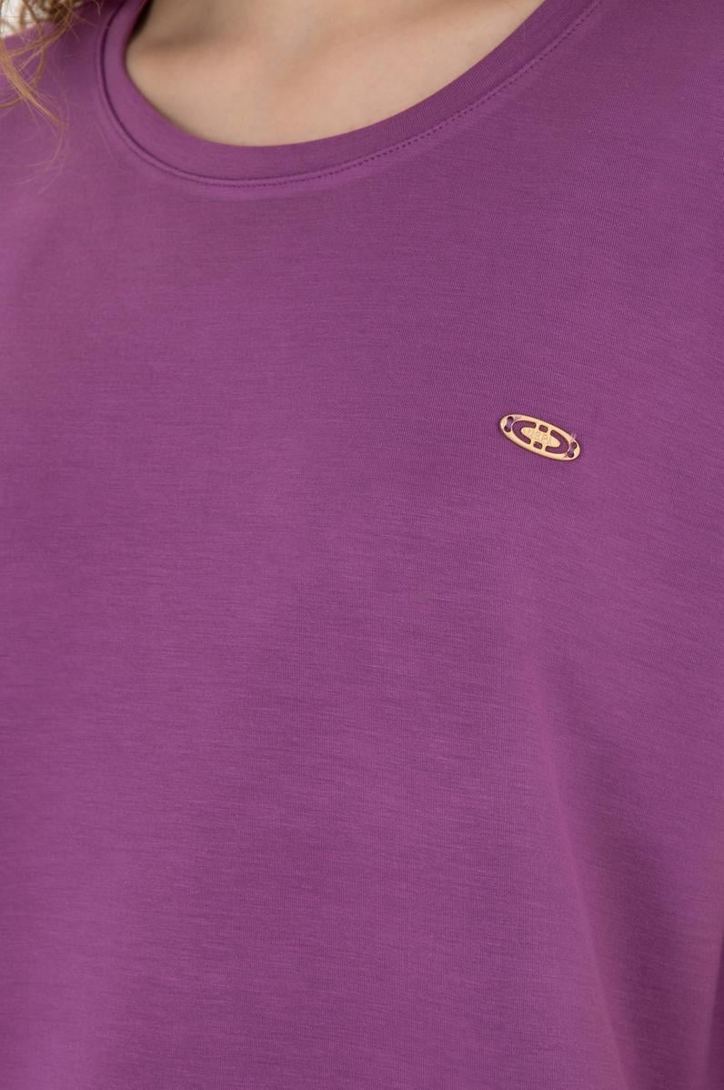 Kadın Mor Bisiklet Yaka Tişört