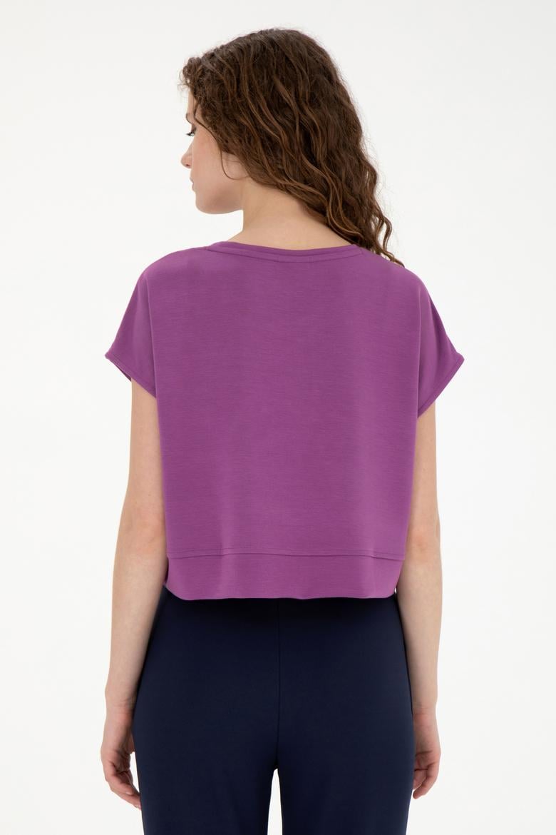 Kadın Mor Bisiklet Yaka Tişört - 50282734029