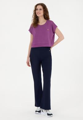 Kadın Mor Bisiklet Yaka Tişört - 50282734029