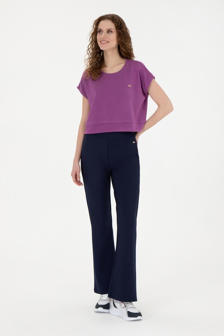 Kadın Mor Bisiklet Yaka Tişört - 50282734029