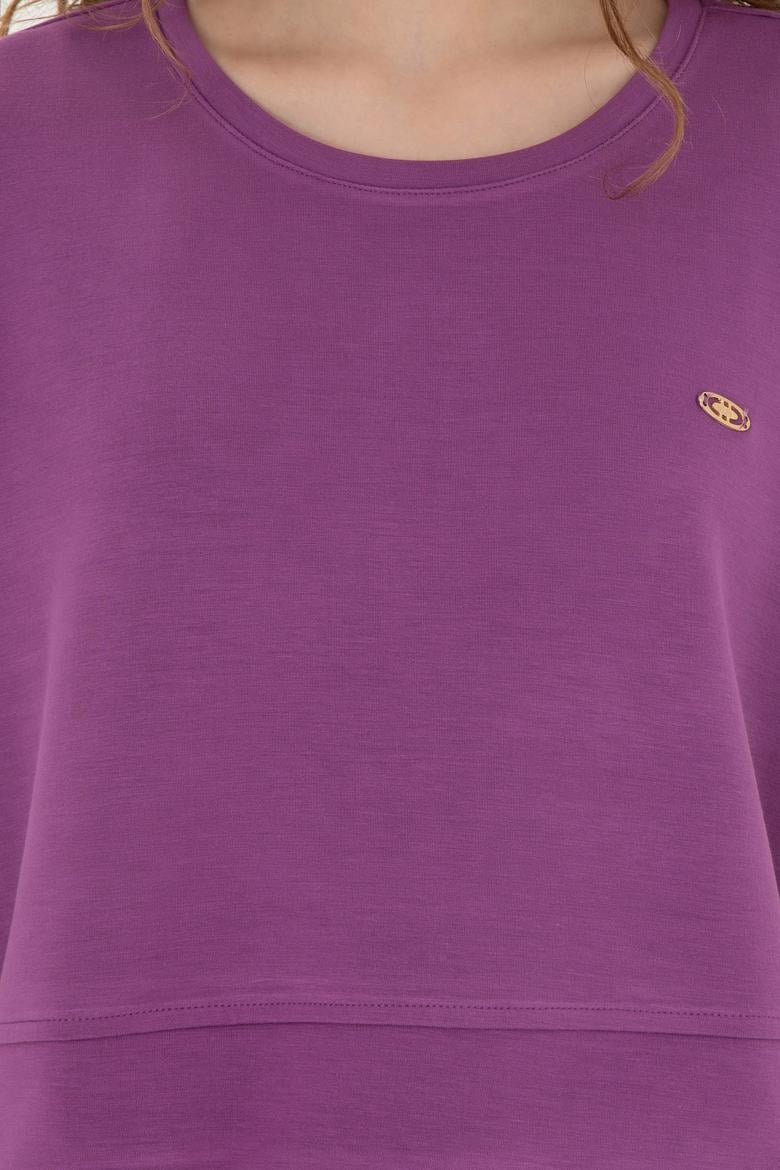 Kadın Mor Bisiklet Yaka Tişört - 50282734029