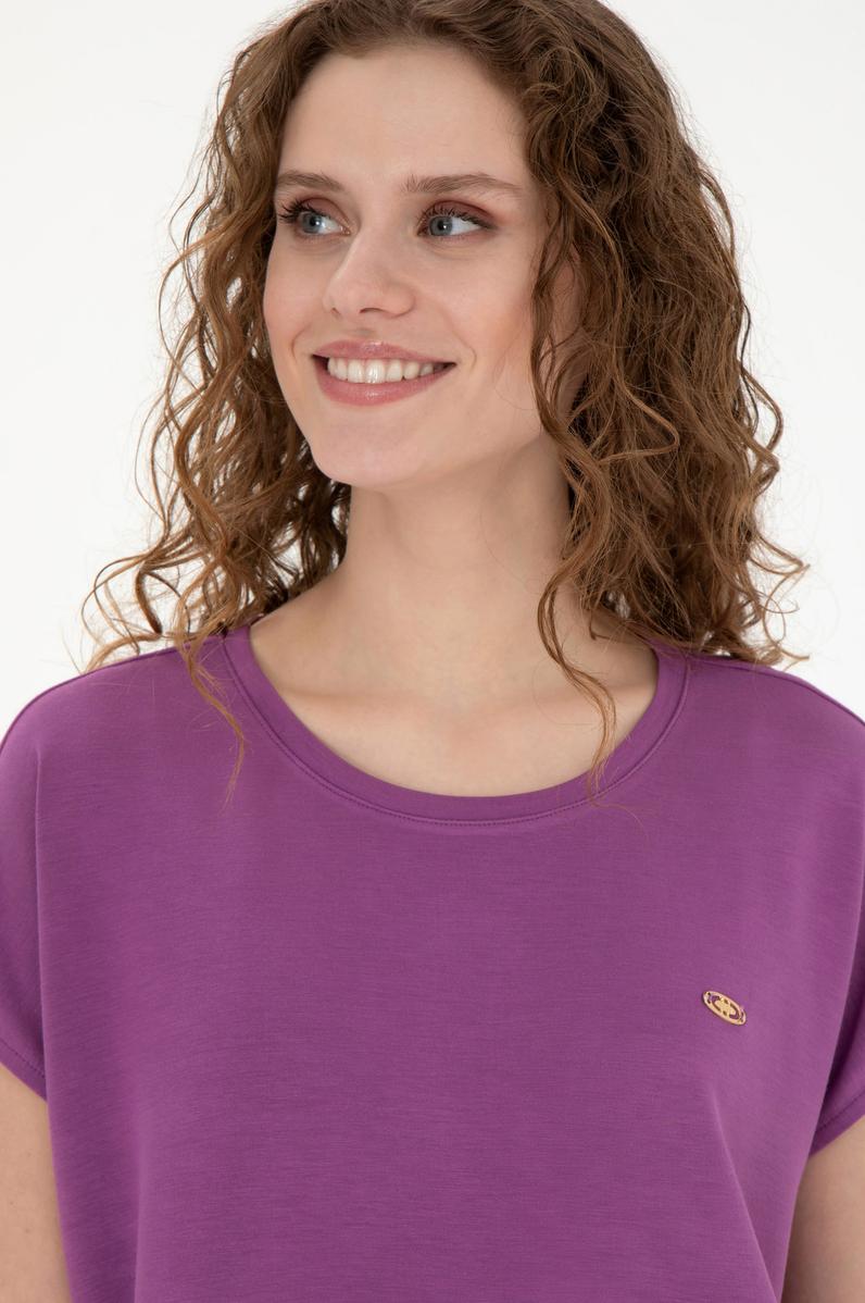 Kadın Mor Bisiklet Yaka Tişört