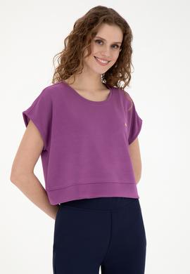 Kadın Mor Bisiklet Yaka Tişört - 50282734029