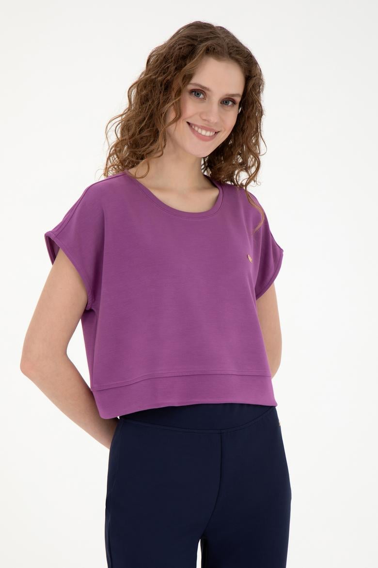 Kadın Mor Bisiklet Yaka Tişört - 50282734029