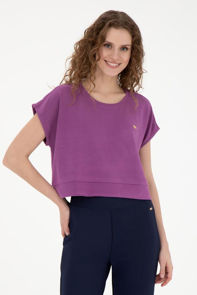 Kadın Mor Bisiklet Yaka Tişört