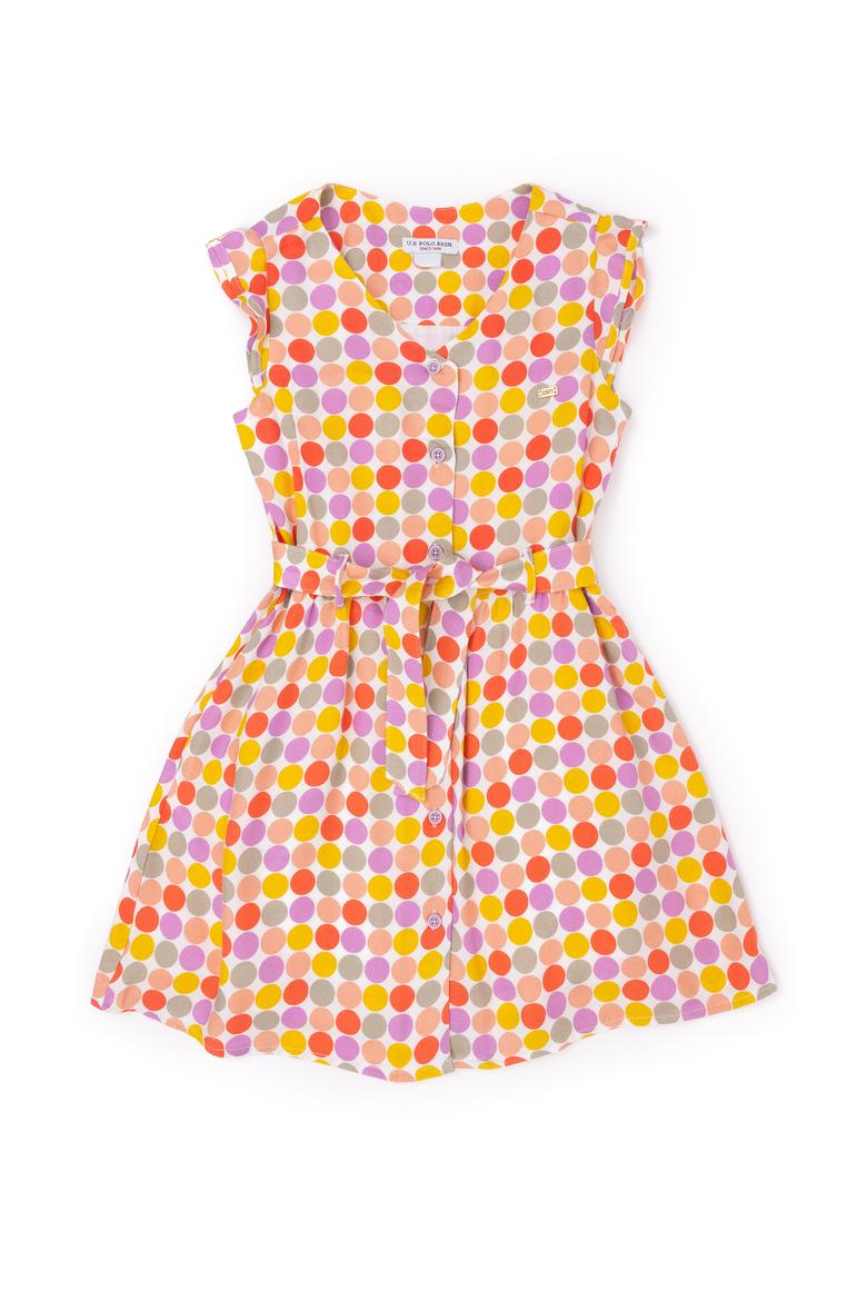 Kız Çocuk Nar Çiçeği Kolsuz Dokuma Elbise