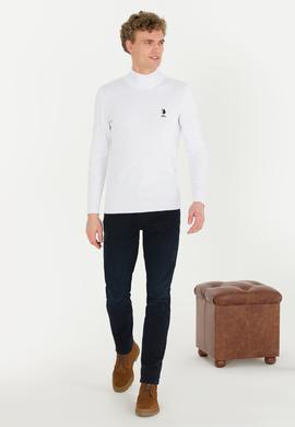 Erkek Beyaz Balıkçı Yaka Basic Triko Kazak - 50253449169