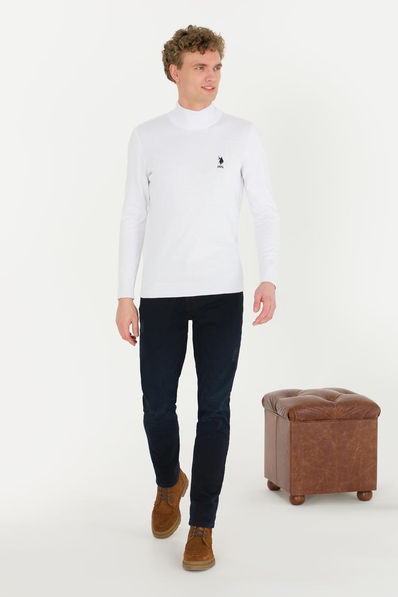 Erkek Beyaz Balıkçı Yaka Basic Triko Kazak - 50253449169