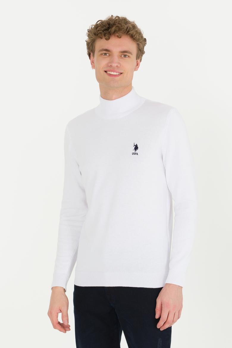 Erkek Beyaz Balıkçı Yaka Basic Triko Kazak - 50253449169