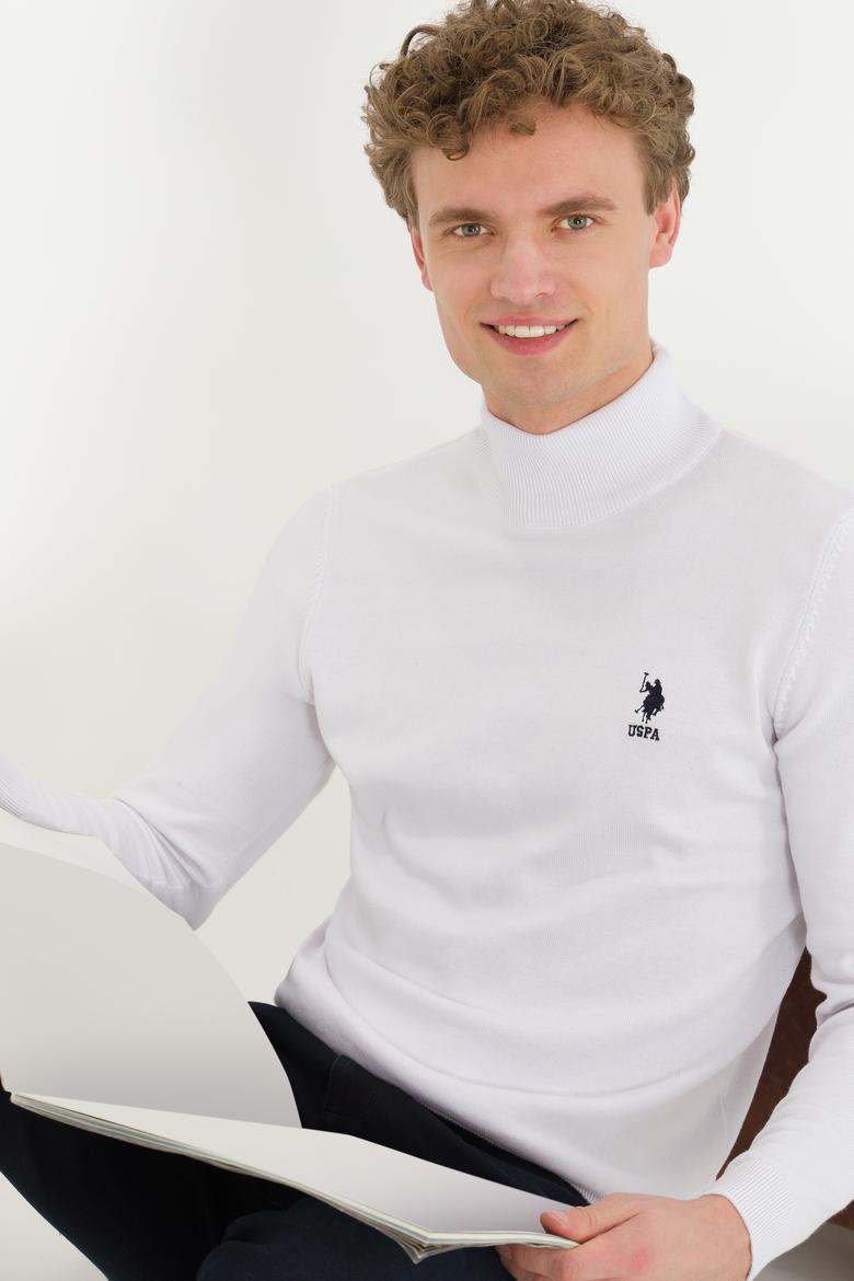 Erkek Beyaz Balıkçı Yaka Basic Triko Kazak - 50253449169