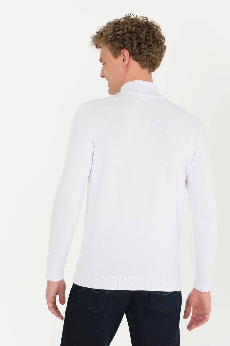 Erkek Beyaz Balıkçı Yaka Basic Triko Kazak - 50253449169