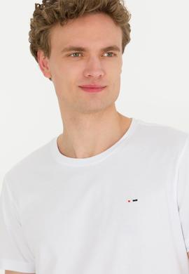 Erkek Beyaz Basic Bisiklet Yaka Tişört - 50274209007