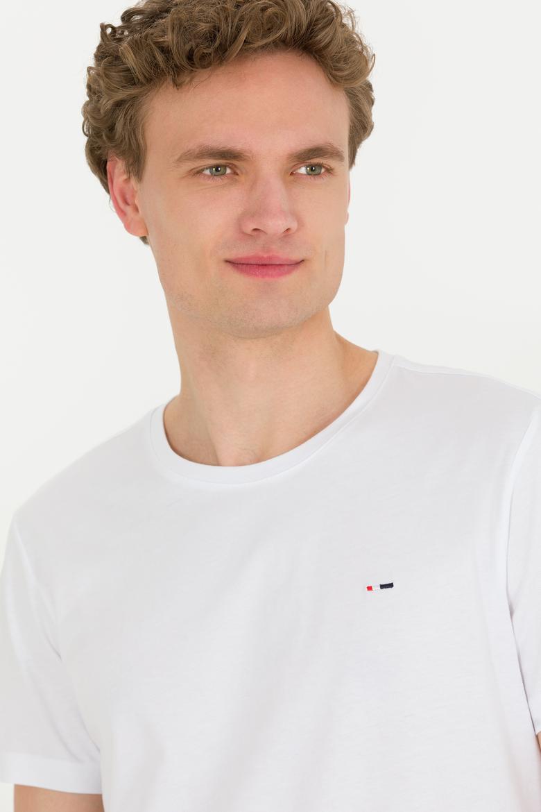 Erkek Beyaz Basic Bisiklet Yaka Tişört - 50274209007