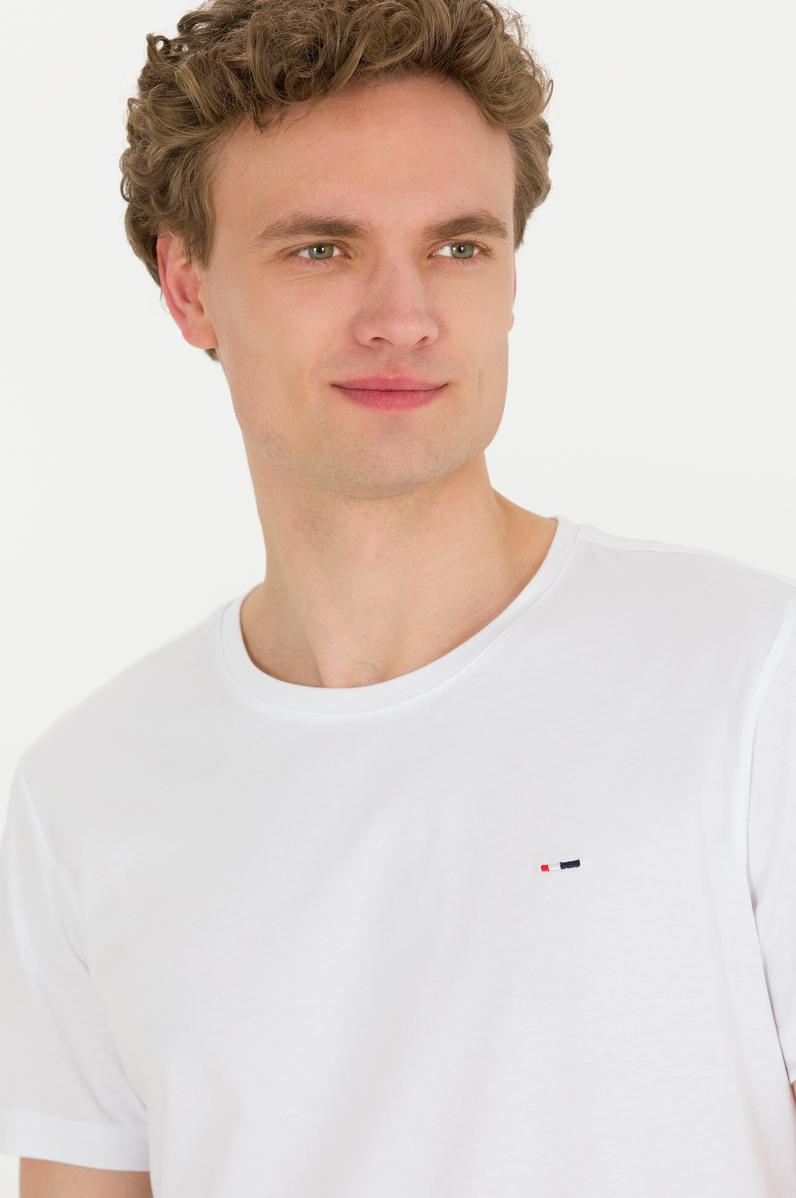 Erkek Beyaz Basic Bisiklet Yaka Tişört