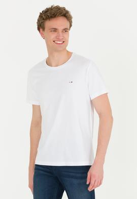 Erkek Beyaz Basic Bisiklet Yaka Tişört - 50274209007