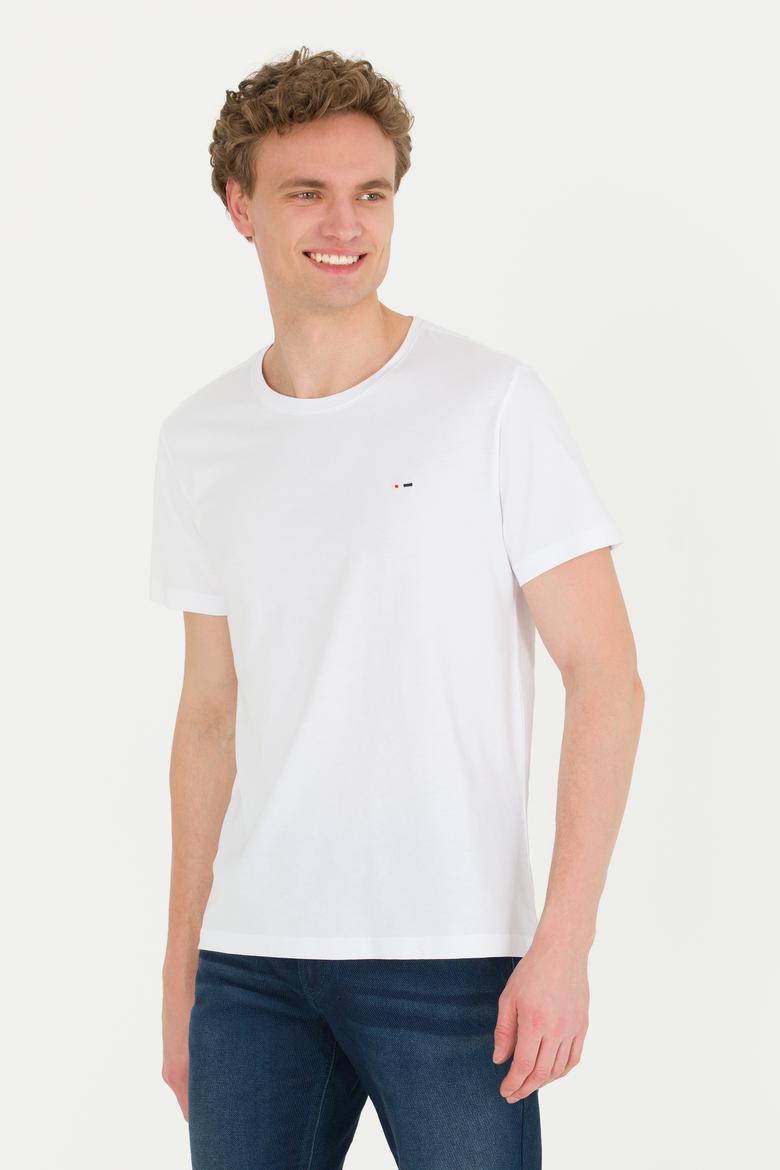 Erkek Beyaz Basic Bisiklet Yaka Tişört