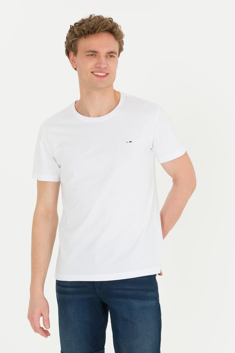 Erkek Beyaz Basic Bisiklet Yaka Tişört - 50274209007