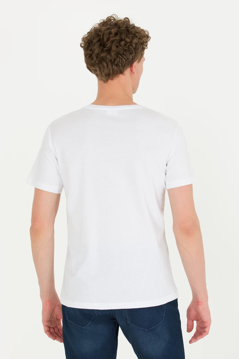 Erkek Beyaz Basic Bisiklet Yaka Tişört - 50274209007