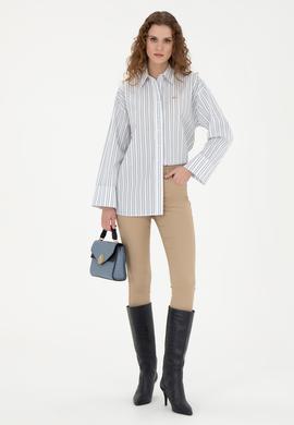 Kadın Ekru Uzun Kollu Gömlek - 50279792018