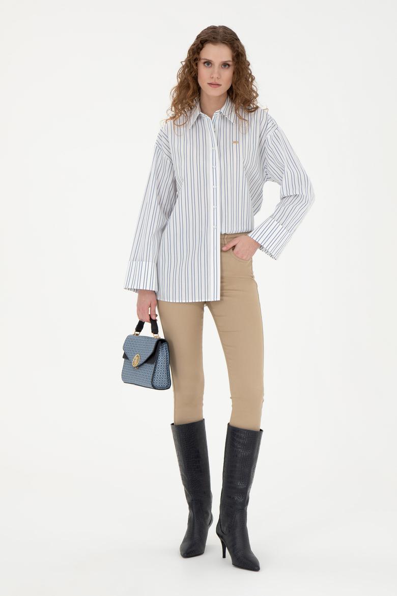 Kadın Ekru Uzun Kollu Gömlek