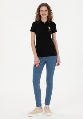 Kadın Siyah Basic Polo Yaka Tişört - 50262700050