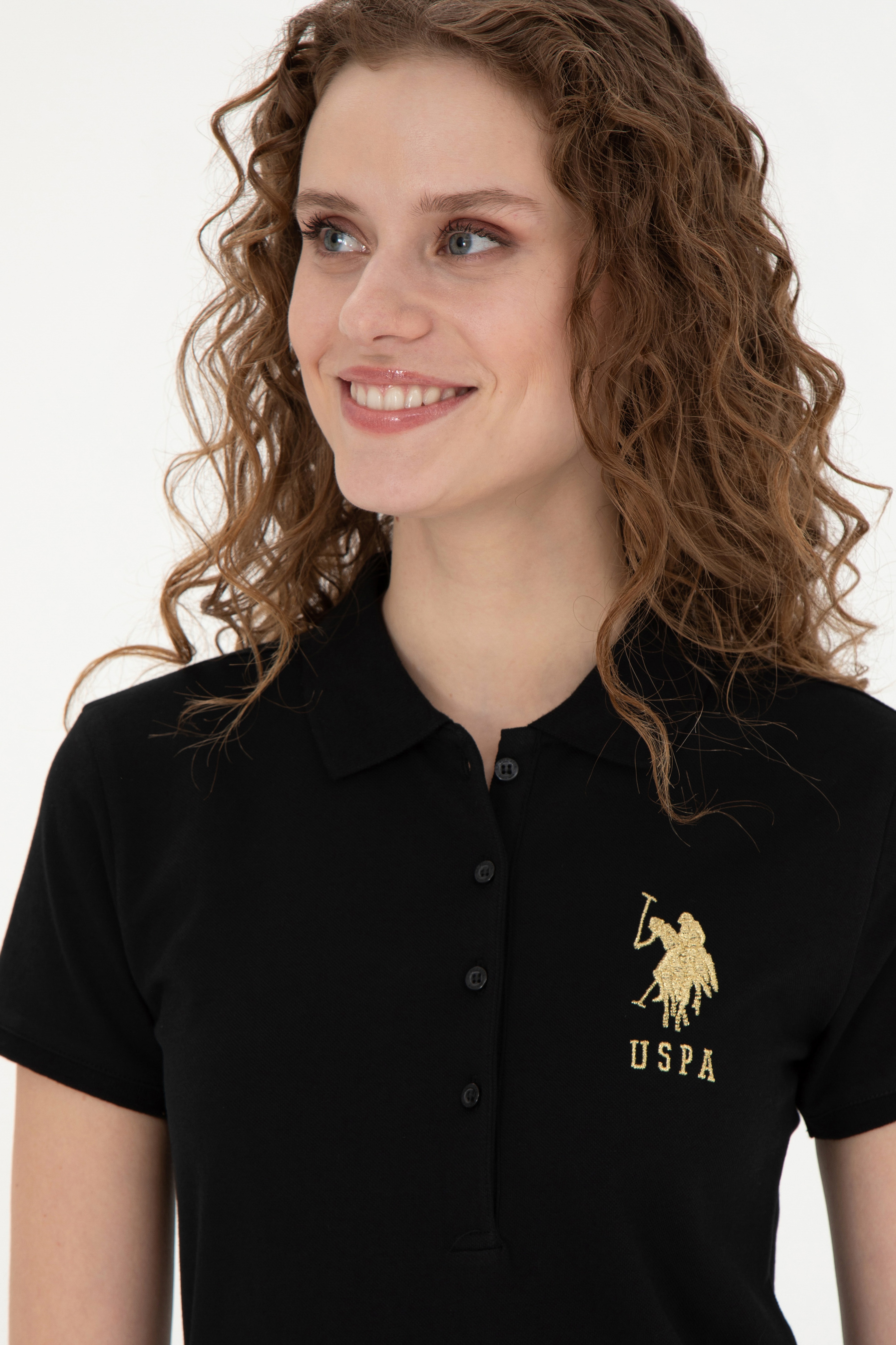 Kadın Siyah Basic Polo Yaka Tişört