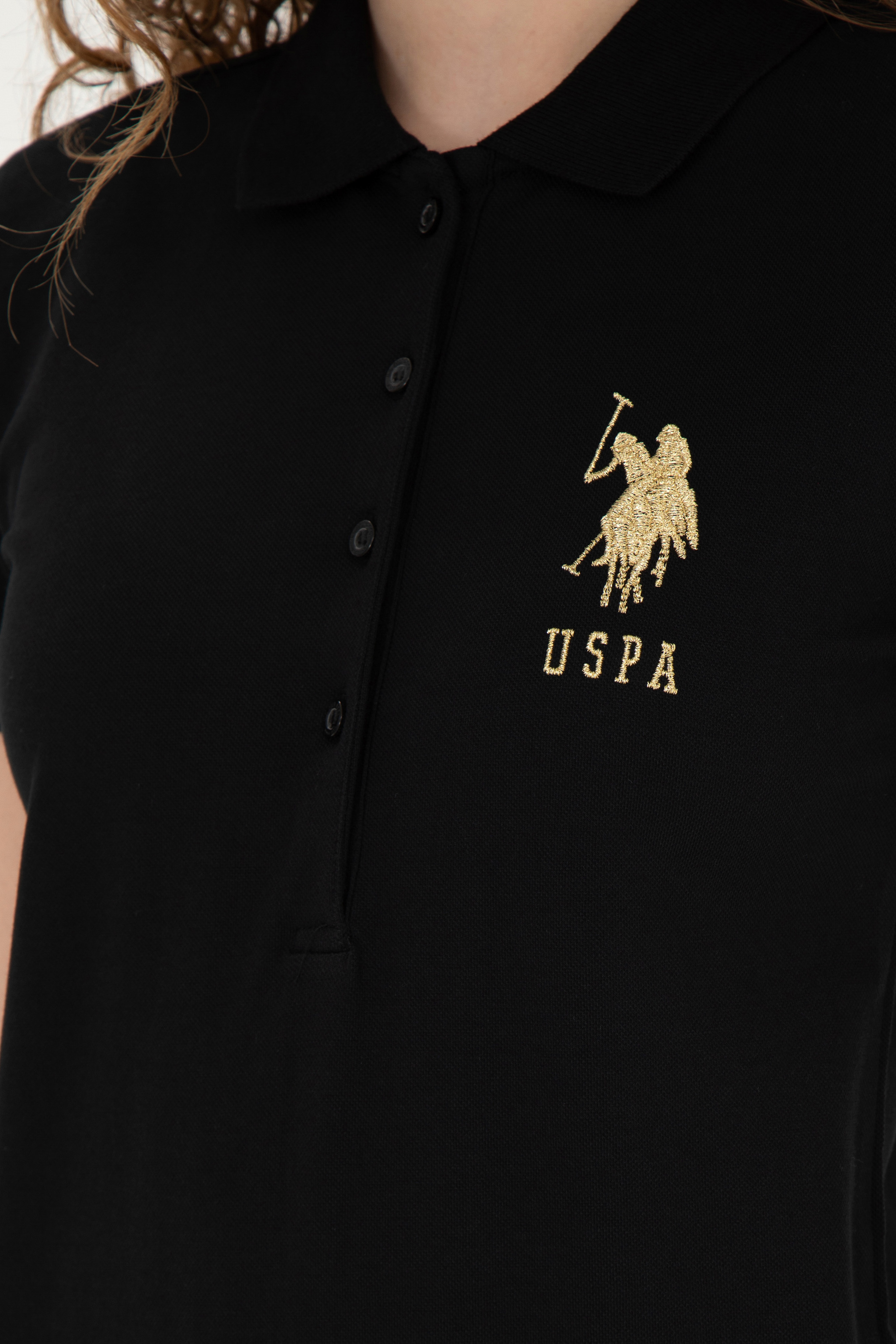 Kadın Siyah Basic Polo Yaka Tişört - Image 7