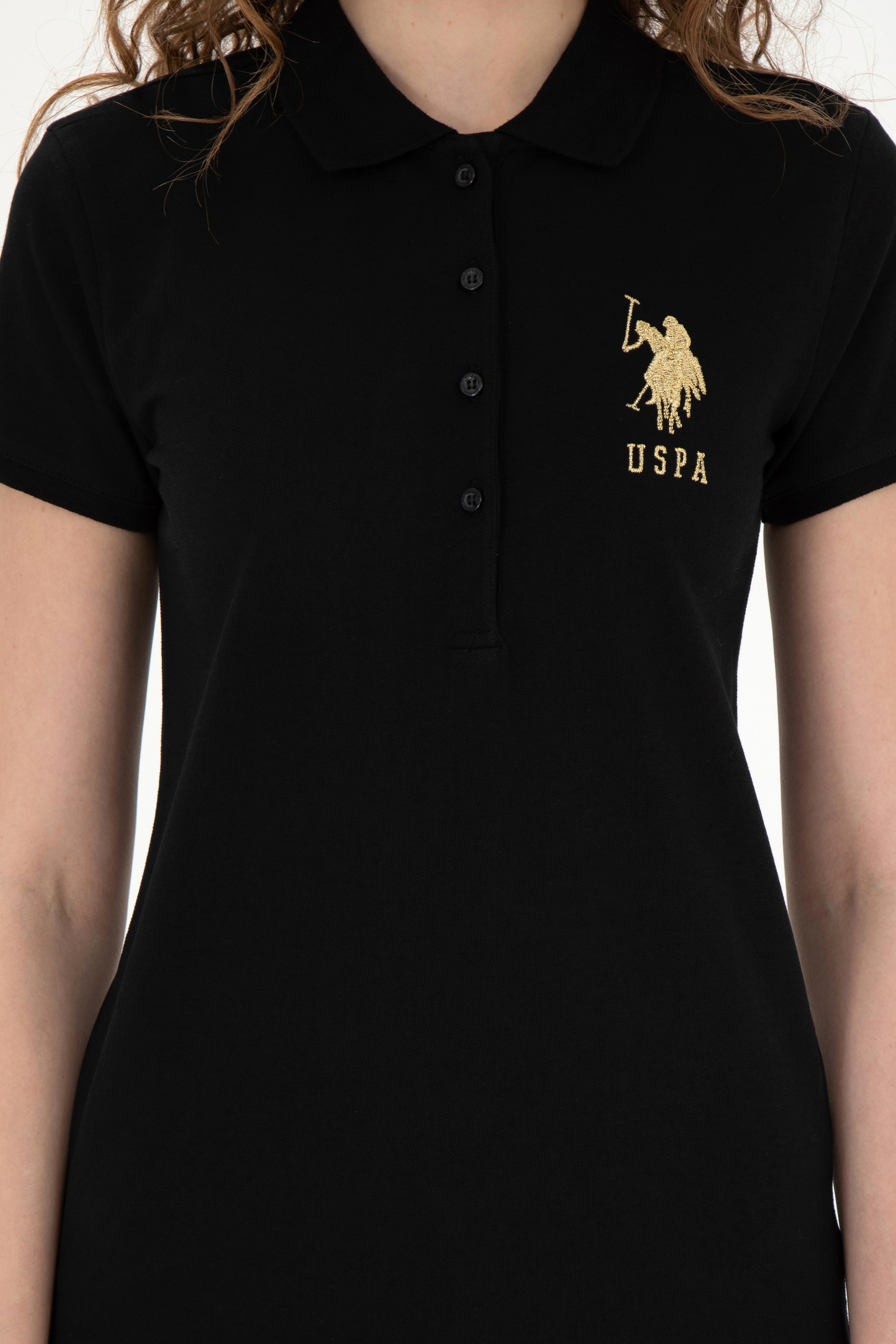 Kadın Siyah Basic Polo Yaka Tişört