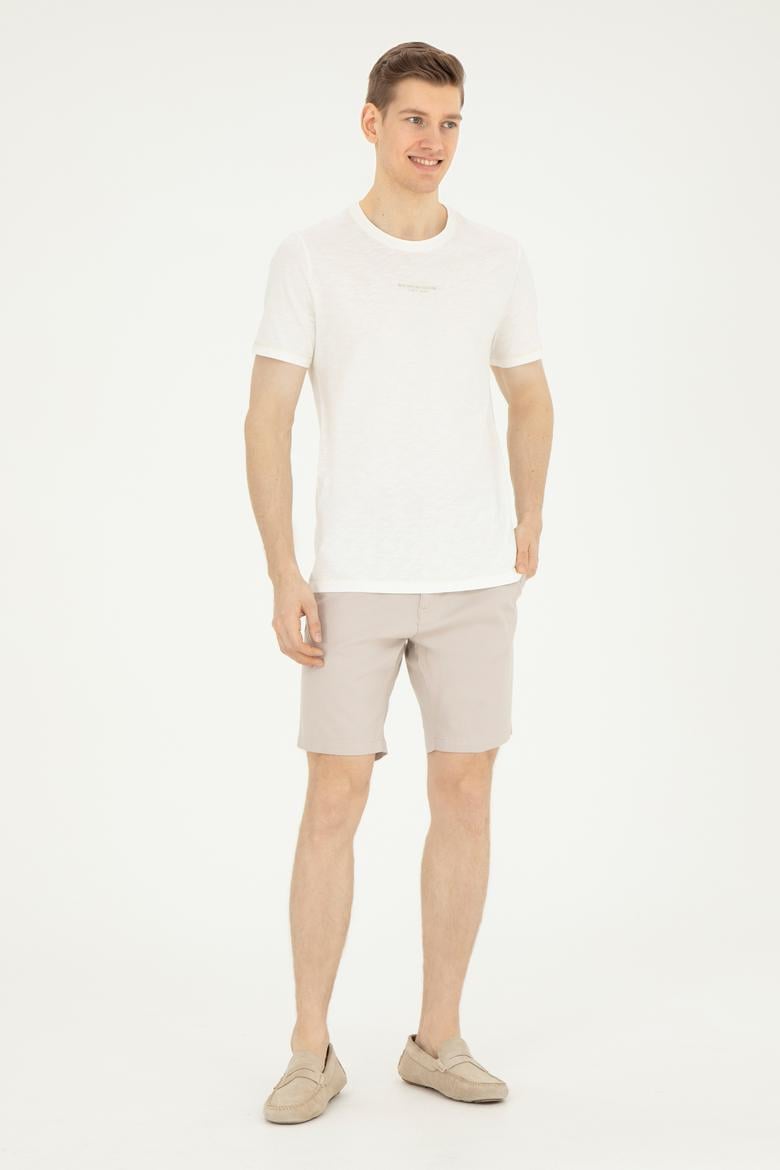 Erkek Regular Fit Bisiklet Yaka Ekru Tişört - 50281052061