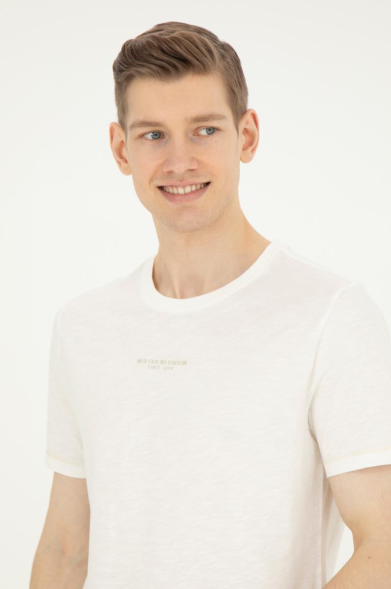 Erkek Regular Fit Bisiklet Yaka Ekru Tişört