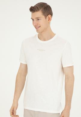 Erkek Regular Fit Bisiklet Yaka Ekru Tişört - 50281052061