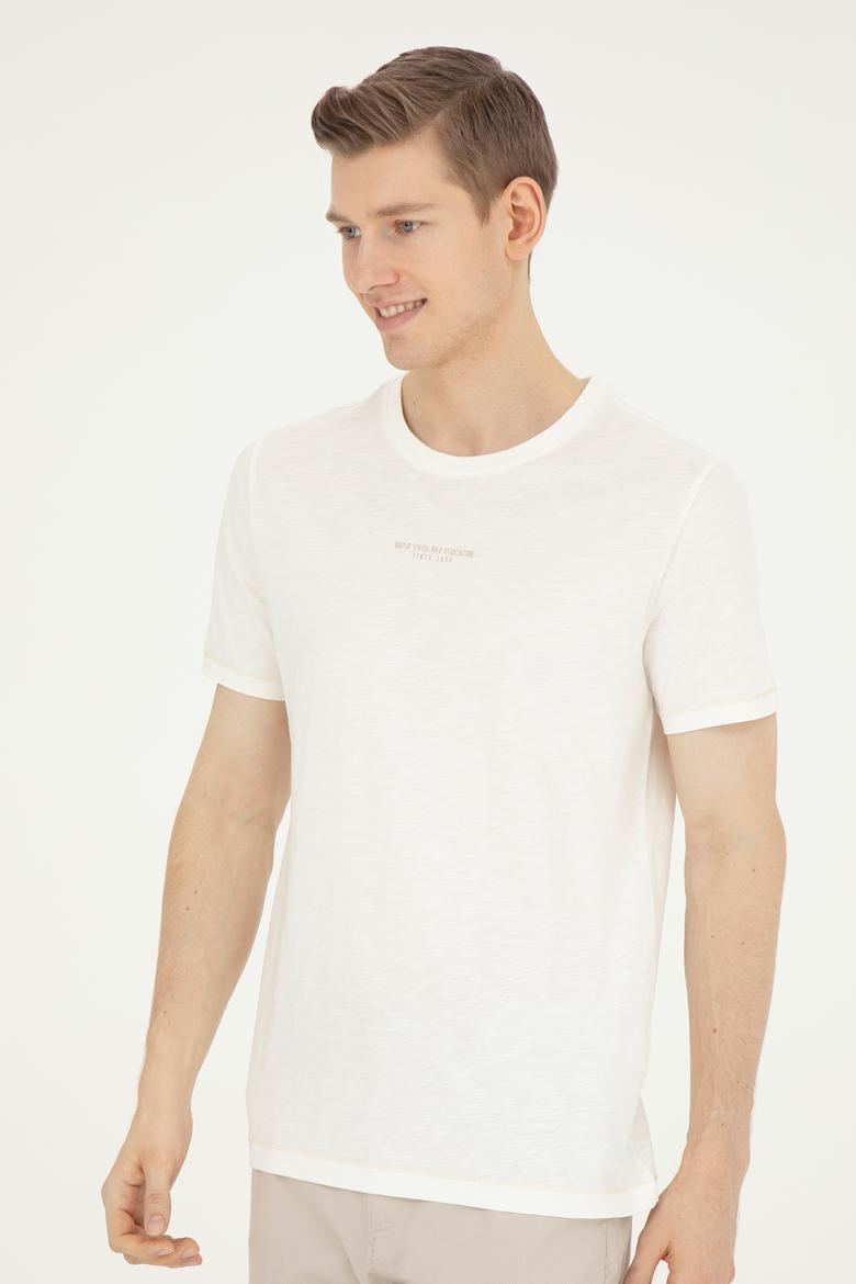 Erkek Regular Fit Bisiklet Yaka Ekru Tişört - 50281052061