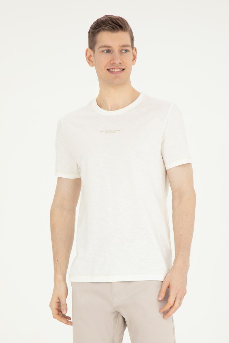 Erkek Regular Fit Bisiklet Yaka Ekru Tişört