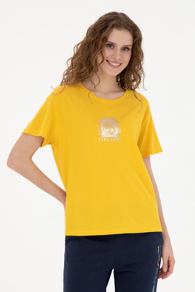 Kadın Safran Bisiklet Yaka Tişört