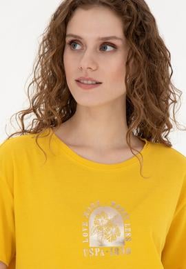 Kadın Safran Bisiklet Yaka Tişört - 50281795006