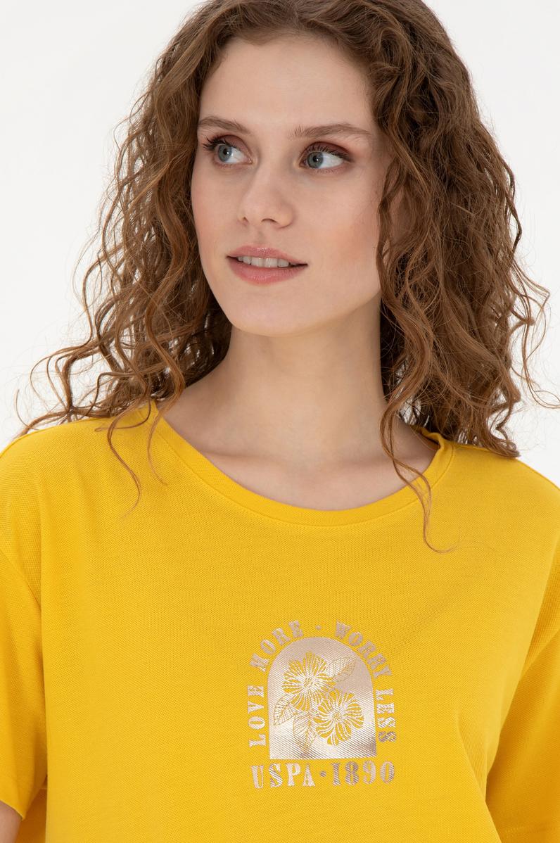 Kadın Safran Bisiklet Yaka Tişört