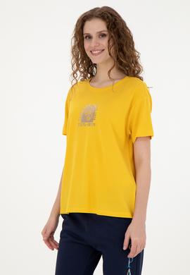 Kadın Safran Bisiklet Yaka Tişört - 50281795006