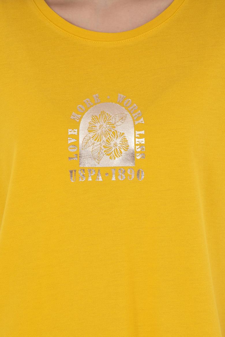 Kadın Safran Bisiklet Yaka Tişört - 50281795006